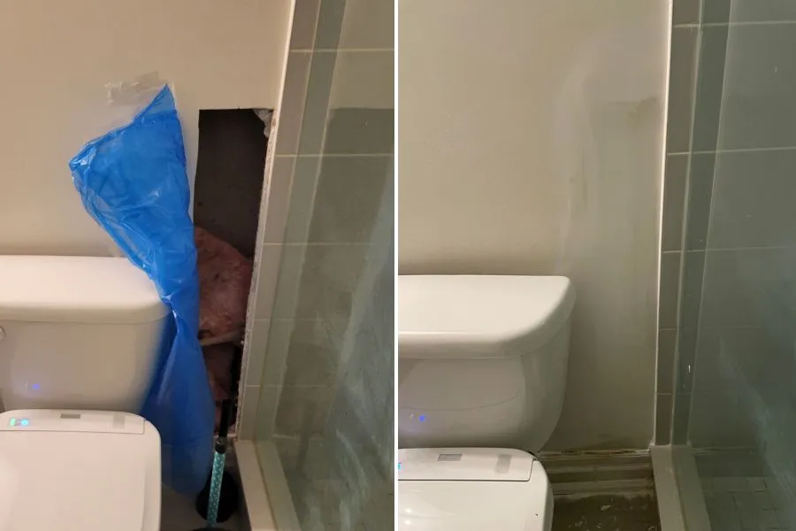 bathroom drywall repair job