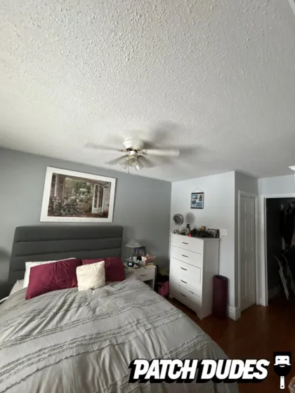 removing popcorn ceilings throughout bedroom